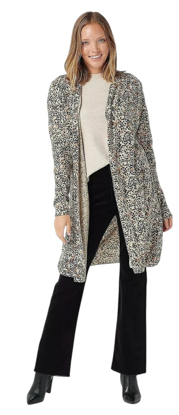 Soft by Naadam Leopard Cashmere Longline Open Front Duster Sweater